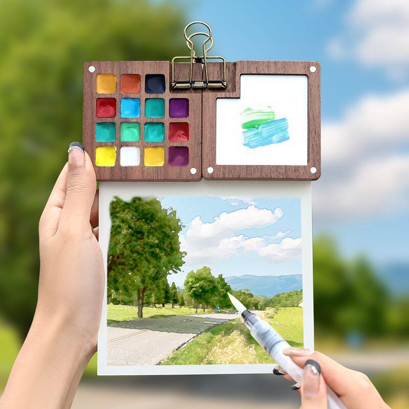 亚克力水彩颜料胡桃木盒调色盒