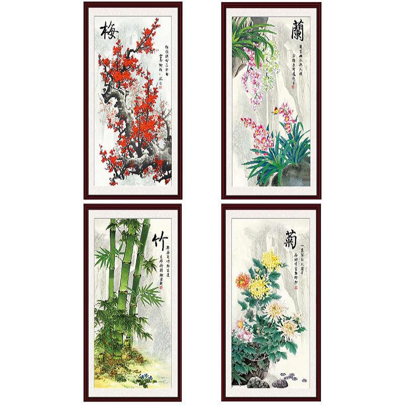 装饰画客厅沙发玄关中堂背景墙无框画心芯山水国画梅兰竹菊四君子图片