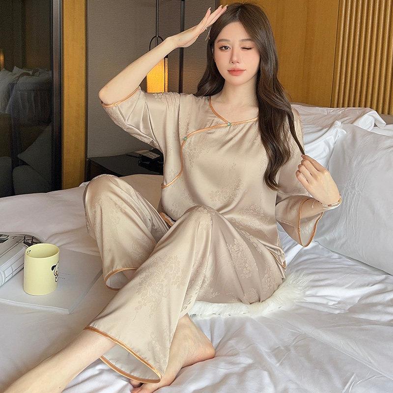 新中式睡衣缎面冰丝女2026年新款国风丝绸高级感套装可外穿家居服
