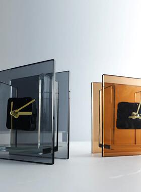 后现代轻奢高档金属水晶时钟摆件创意家居酒店客厅样板房软装饰品