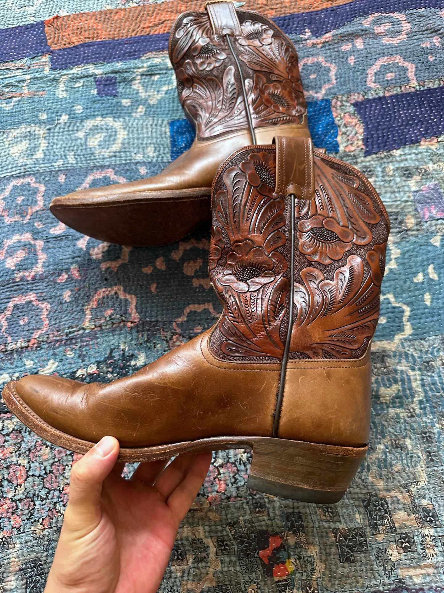 RRL Vintage Carved Western Boots — front
