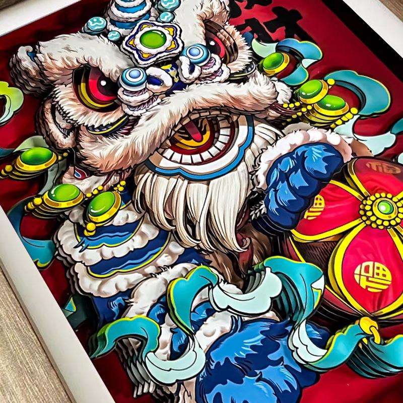 发财醒狮创意精美手工工艺品文创节日喜庆 实木创意摆台木质摆件
