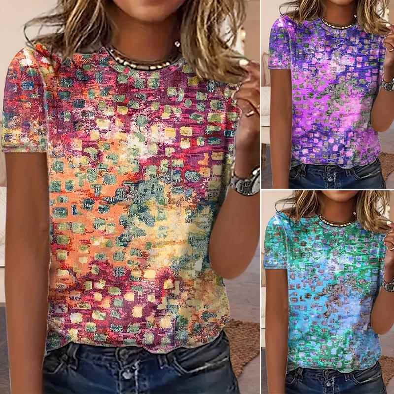 Color Block Short Sleeve T-Shirt Women's Tops