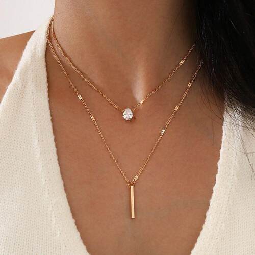 Small diamond long fringe pendant necklace two-piece set项炼