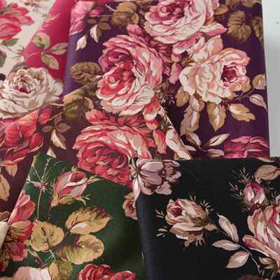 棉布头料手工DIY252拼布布印花田园花朵面经纯典料棉布北欧玫瑰套