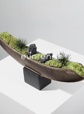 新中花艺仿真绿植样房家式居售楼处板SLF永生青苔盆栽桌玄关柜摆