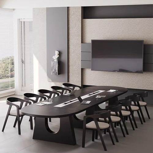 实木大型椭圆形办公桌长桌会议室接待洽谈桌培训桌意式极简新品会