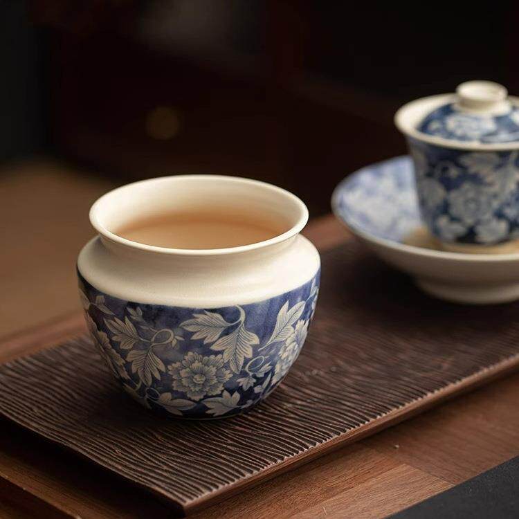 苏打釉禅意粗陶小号茶洗茶渣缸仿古元青花磨砂水盂建水茶道零配