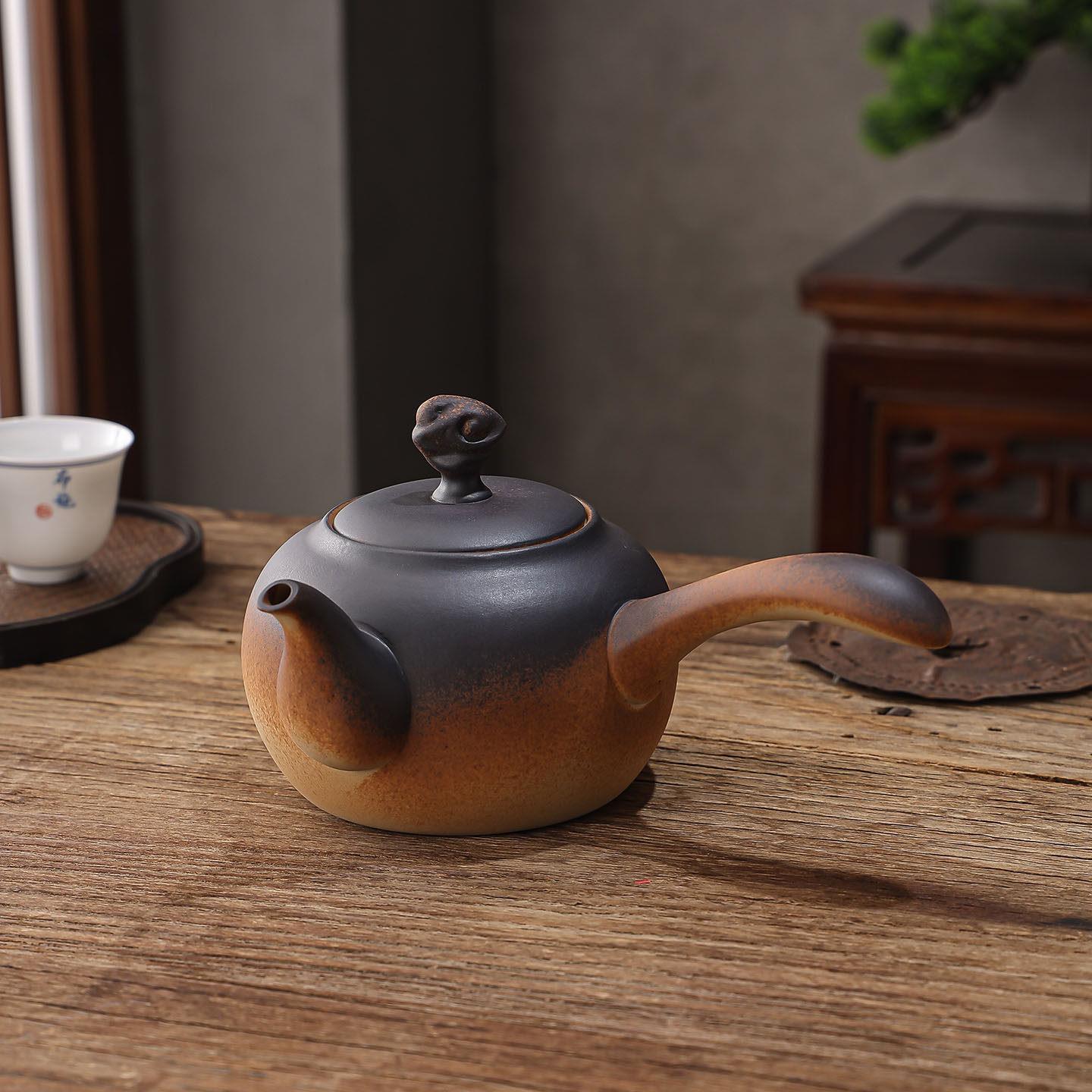窑变围炉煮茶陶壶白泥手工壶电陶炉明火烧水壶侧把陶瓷泡茶冲茶器