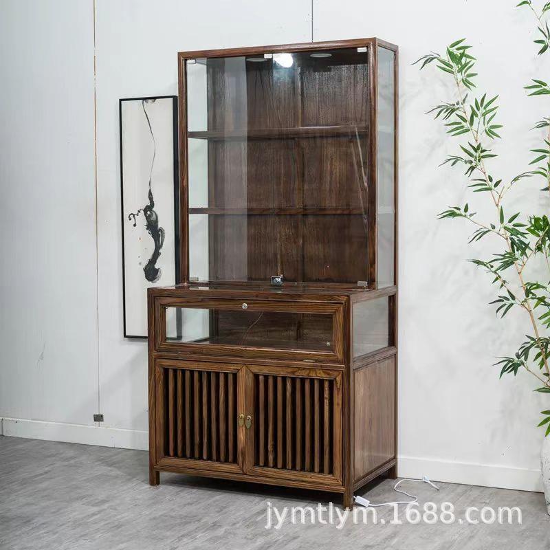 老榆木长方形珠宝展示柜新中式首饰柜商店货柜榆木家具储物玻璃柜