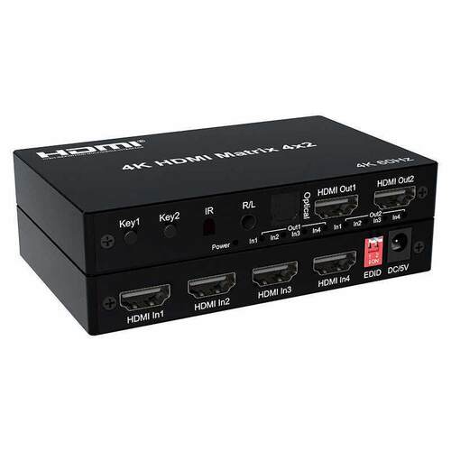 HDMI2.0矩阵4X2切换视频四进二出4进2出高清切换器音频分离4K60HZ