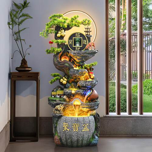 假山流水摆件循环水喷泉风水轮风车生财落地客厅开业礼物高山水景
