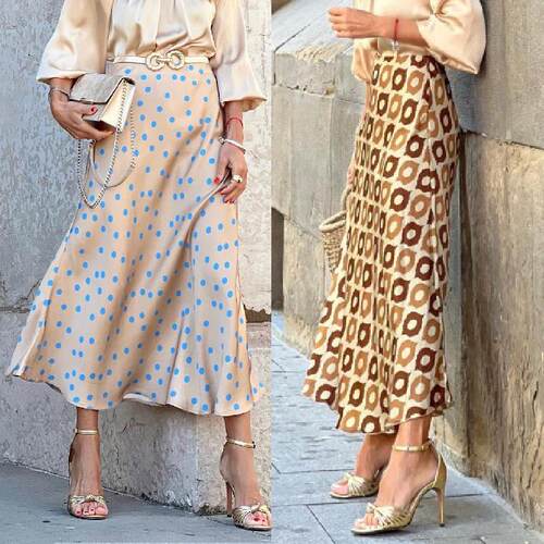 Women's polka dot printed long skirt and half