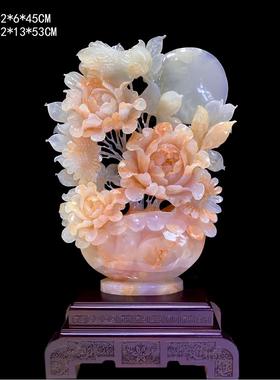 高档天然玉石花富贵摆件大雕工艺刻品家客居厅开入门玄关电视柜装