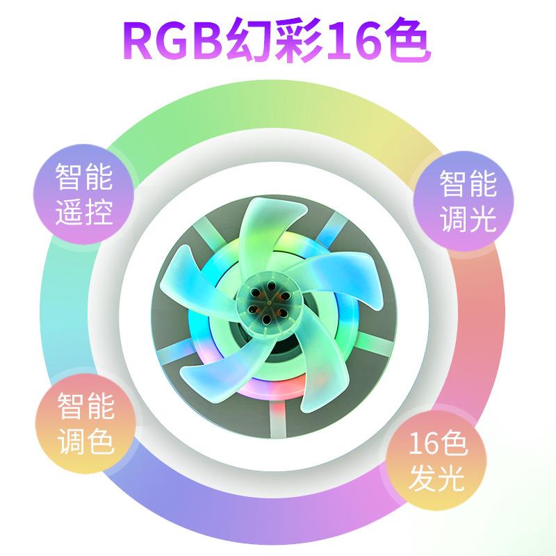 60°摇头风扇灯E27口RGB幻彩室调光吸螺顶2吊扇灯遥卧控LED风扇