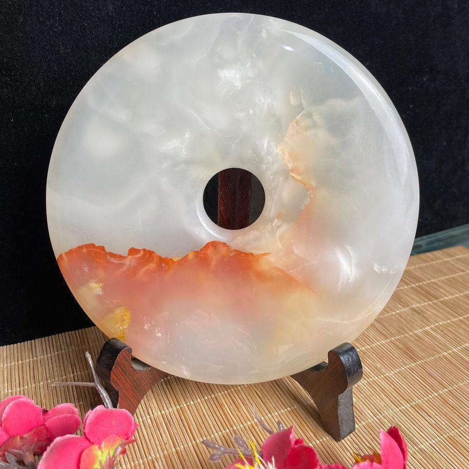 天然玉石平安扣摆件红花冰家居玉饰品摆设礼品送礼工艺品原创自制