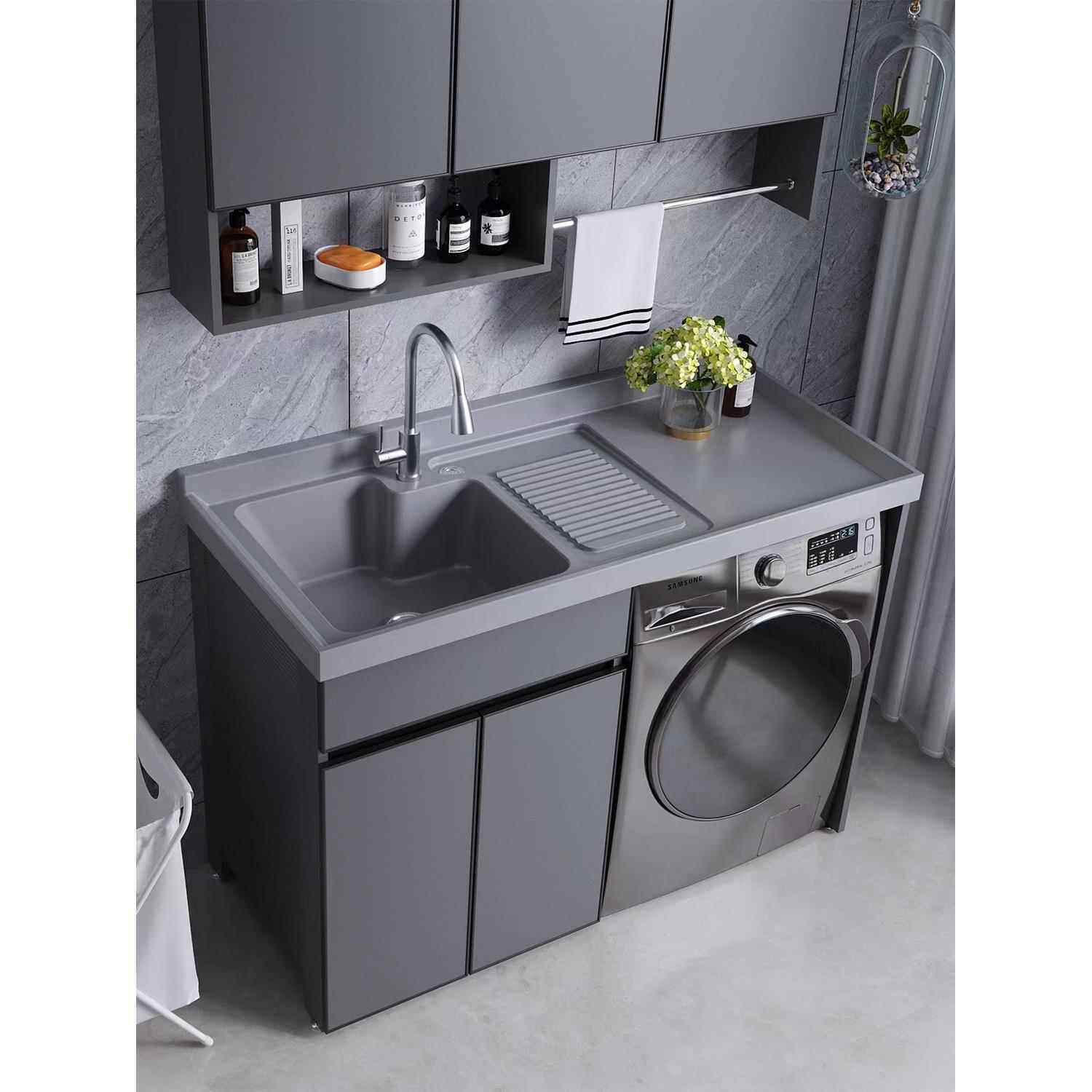 太空铝洗衣柜一体柜阳台伴侣卫生间洗手台盆柜体组合洗衣槽带搓板