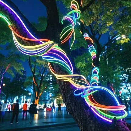 360度LED柔性灯带户外树木亮化氛围装饰硅胶霓虹灯带彩色防水款