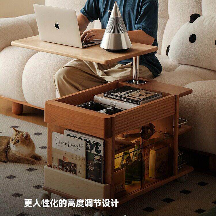 星木诺_白露升降推车_可移动升降茶几日式樱桃木家具茶水柜边几