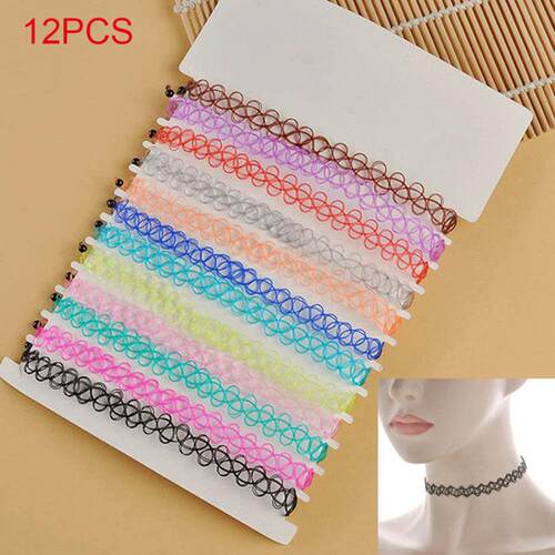 12pcs/lot Hot Sell Vintage Hippy Stretch Tattoo Choker Neckl