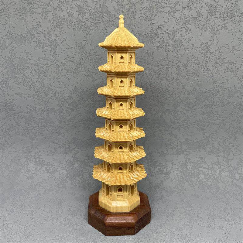 小叶黄杨木雕精美宝塔七层皇军文昌塔摆件家居办公陈设工艺品