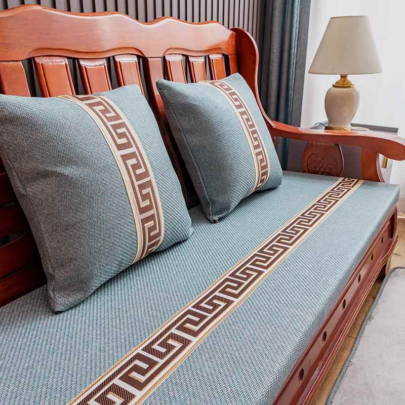 中式红木沙发垫纯色夏季藤席高密度加厚海绵防滑客厅实木椅垫