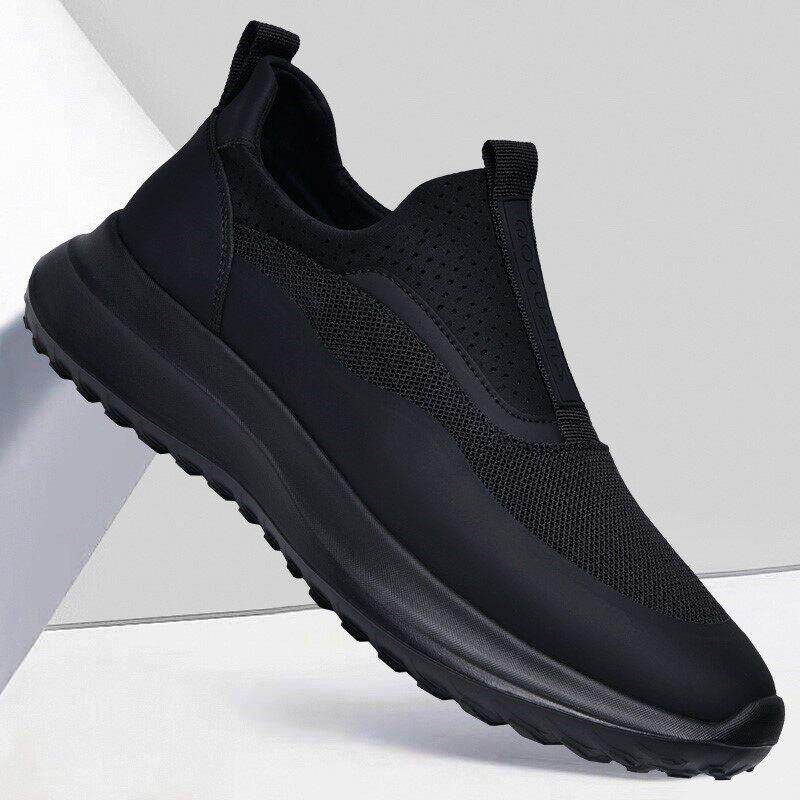 高檔男鞋透氣防臭網面鞋運動鞋男款跑步鞋一腳蹬軟底增高休閒潮鞋