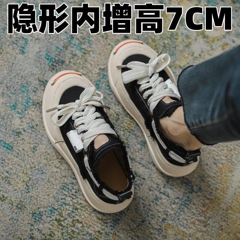 香港厚底内增高帆布鞋女2026春秋季新款开口笑乞丐鞋休闲运动板鞋