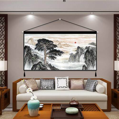 中国风山水风景画客厅墙面装饰画挂毯背景布墙面布背景墙超大挂布