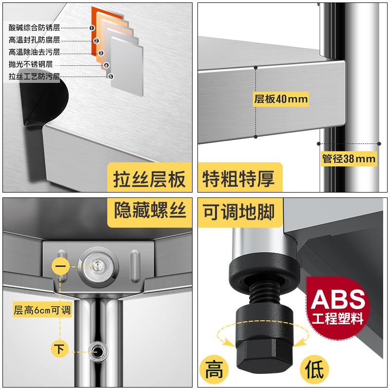 (活动价）不锈钢厨微房置物架物落地多层五家用货架波炉储物架子