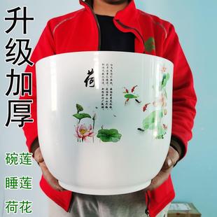 树脂仿陶瓷花盆中国风塑料花盆睡莲荷花盆碗莲无孔水培盆 大号加厚