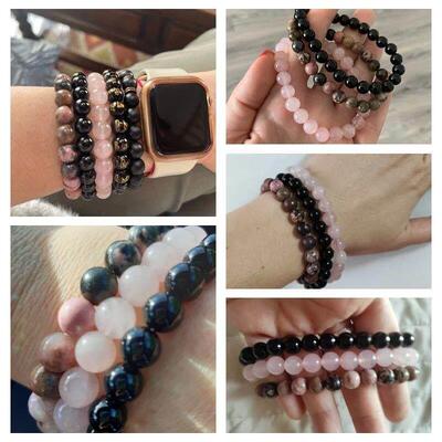 8mm Natural Stone Bracelet Set 3Pcs/set Rhodonite Rose Pink