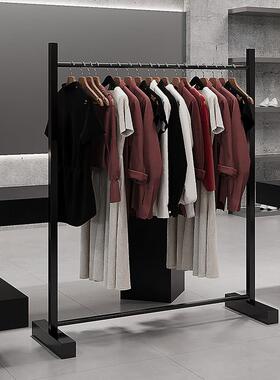 服装店展示架黑色方管落地式陈列挂衣杆女装店中岛不锈钢男装货架