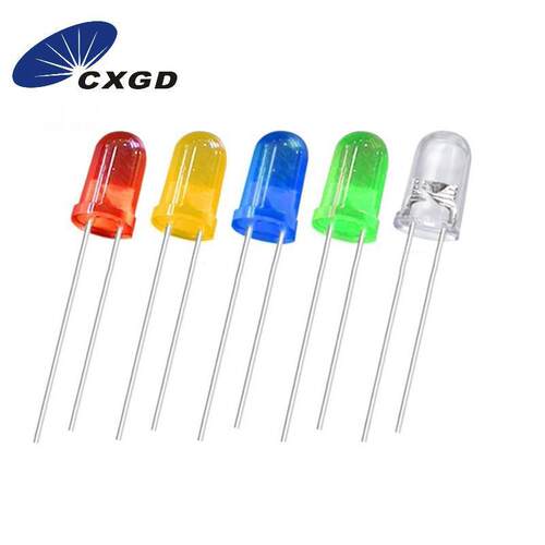 led发光二极管f5/5mm圆头长脚有边带色白光红蓝绿黄橙紫粉LED灯珠