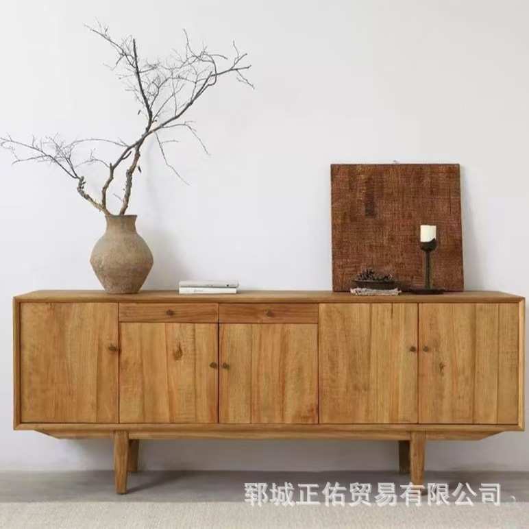 侘寂风中古电视柜老榆木靠墙储物柜原木落地式实木家具长方形矮柜
