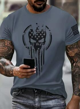 海外仓TEMU跨境Skull Pattern Men s Muscle Shirt Summer
