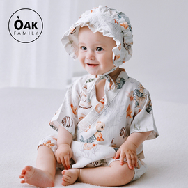 Oak Family婴儿纱布连体衣男女宝宝春夏新生儿和尚服满月哈衣爬服