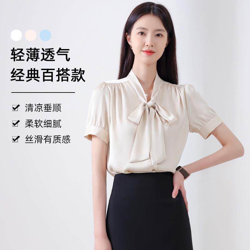 雪纺上衣女夏高级感短袖衬衫女款设计感小众气质职业通勤女式衬衣
