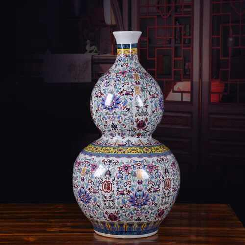 落地大花瓶珐琅彩福寿葫芦瓶家居客厅陶瓷摆件电视装饰品乔迁新居