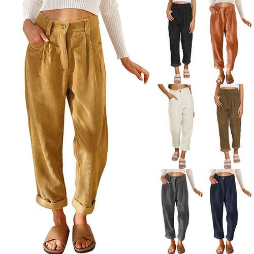 Women's high waisted corduroy straight leg pants for
