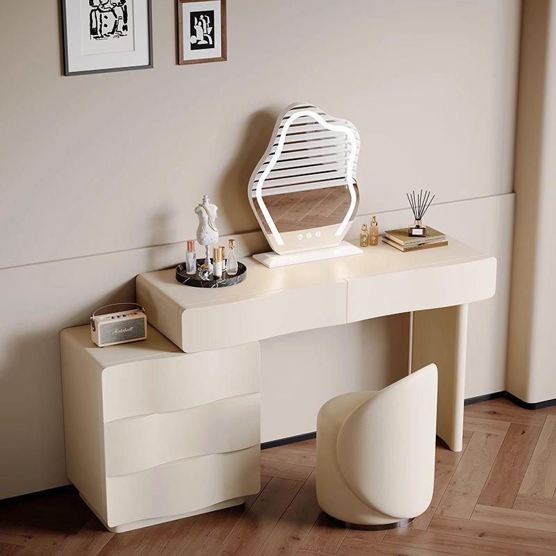 主卧实木化妆桌收纳柜公主风梳妆台一体书桌卧室简约现代奶油风