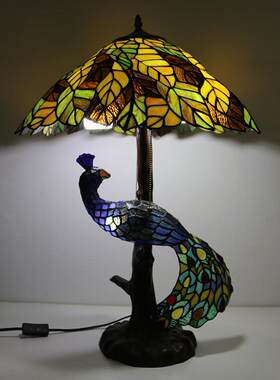 跨境新品20寸帝凡尼灯饰 美式乡村花朵树叶台灯 客厅书房装饰灯具