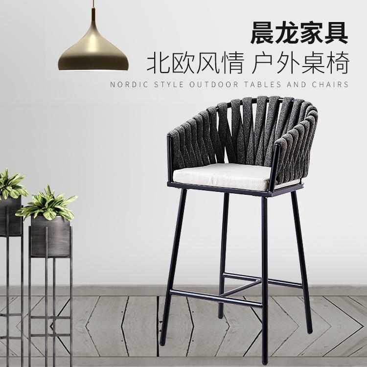 高脚休闲餐椅布艺高脚吧椅个性酒店餐厅酒吧高脚凳家用编织椅子