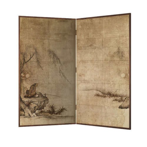 东方美学日式中古屏风隔断客厅民宿折叠茶室背景可移动折屏山水画