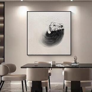 294厅背景墙 手绘意油画黑白方形房挂办公书室画客厅餐TRYQ 禅