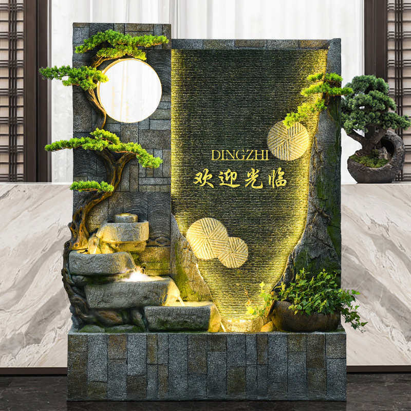 水幕墙流水屏风大型假山流水喷泉雾化加湿器庭院客厅公司造景摆件
