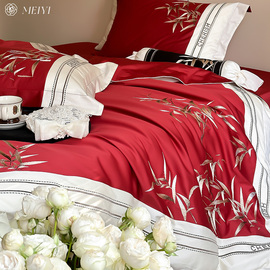 中式风绣花婚庆100S长绒棉床单四件套全棉纯棉喜被罩结婚床上用品