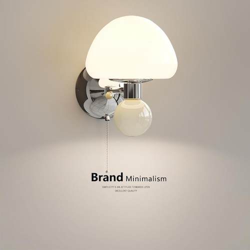 蘑菇奶油风拉线开关壁灯2025新款儿童房卧室床头灯客厅背景墙灯