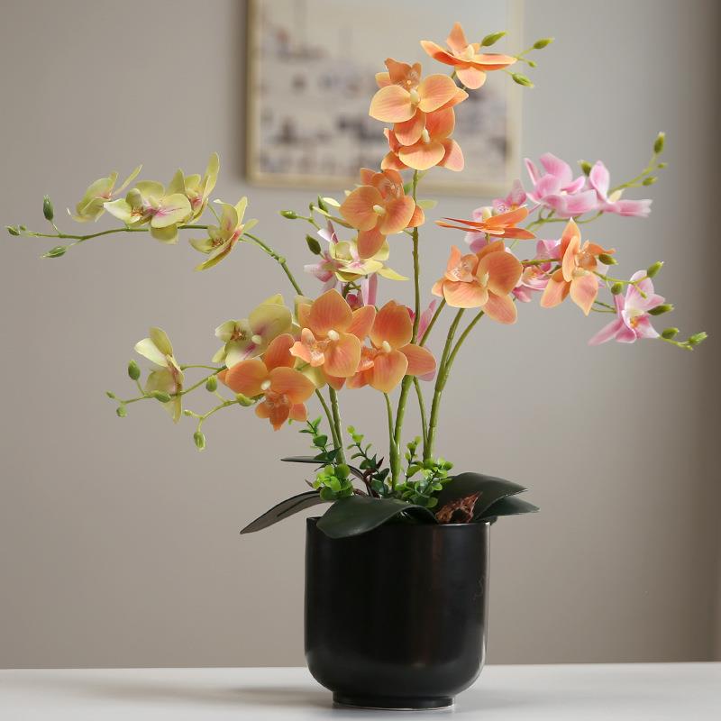 中式仿真蝴蝶兰花艺摆件假花绢花装饰客厅电视柜室内盆栽创意摆设