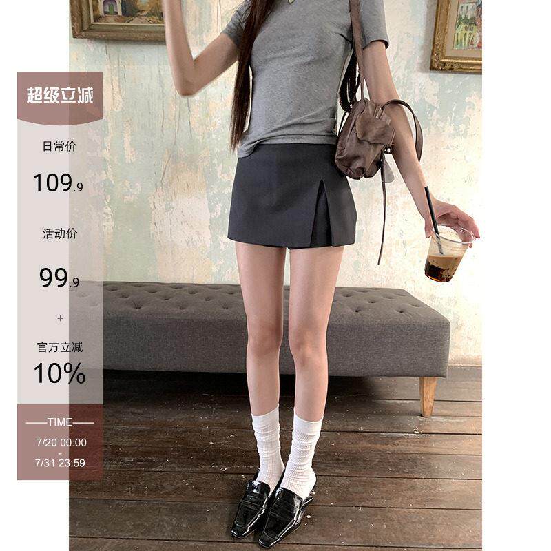 红人馆a字半身裙女夏季2025新款超火包臀灰色裙子小个子西装短裙